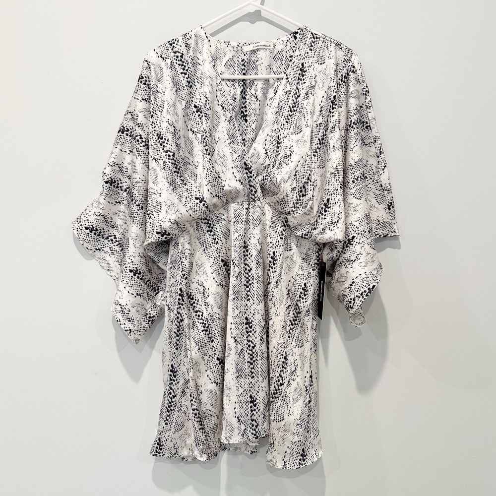 CARAMELA Women’s White Snake Print Surplice Mini Dress Small